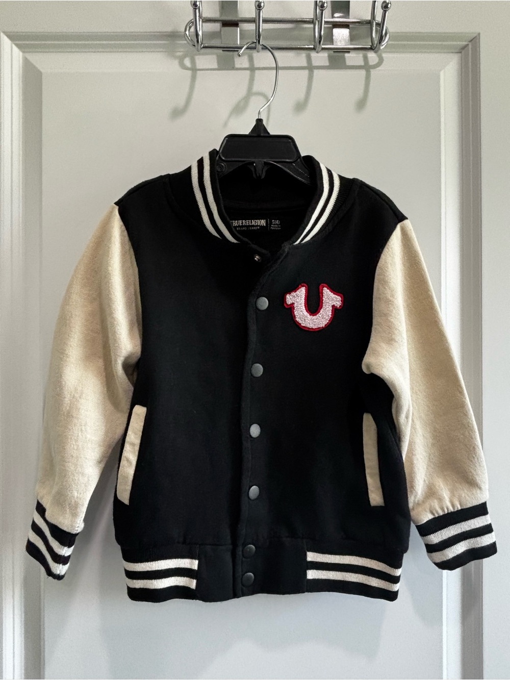 True Religion Kids Black and Cream Letterman Jacket